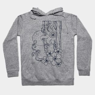 Full Moon Starfish Sakura Retro Black Colored Line Art Hoodie